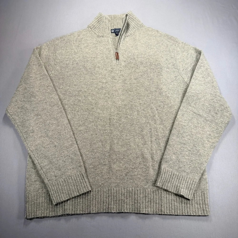 J Crew Premium Lambswool Quarter Zip Knit Pullover Sweater - Mens XL - Tan